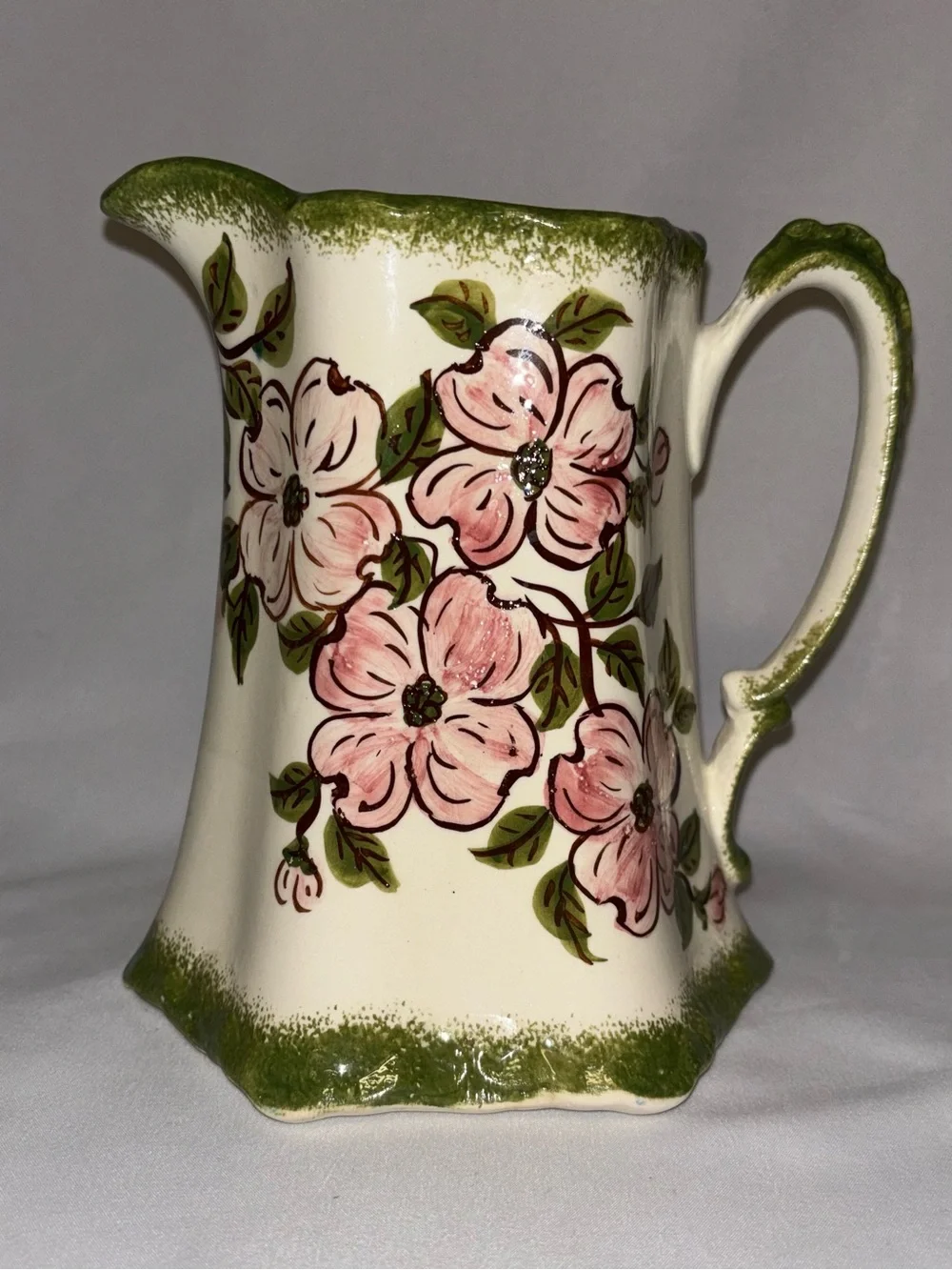 Vintage Cash Family Pottery Pink Dogwood Flower Pitcher Mid-Century Tennessee